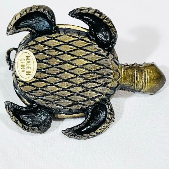 Turtle with Baby Turtle Shaped Ceramic Hinged Trinket Box Porcelain Crystals - Picture 7 of 10